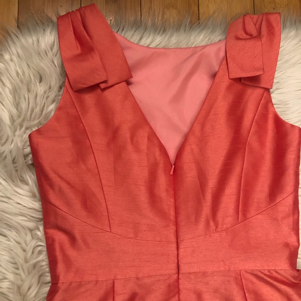 Alfred Sung Bateau Neck Bow Shoulder Dupioni Pink Orange Cocktail Dress size 6 - Picture 12 of 14